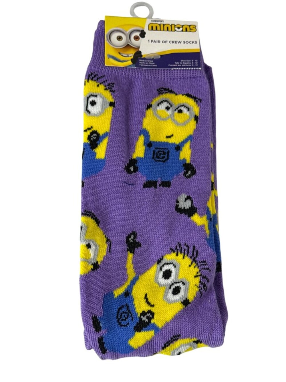Purple Yellow Cartoon Character Crew Socks Mens 9-13 Novelty Socks NWT